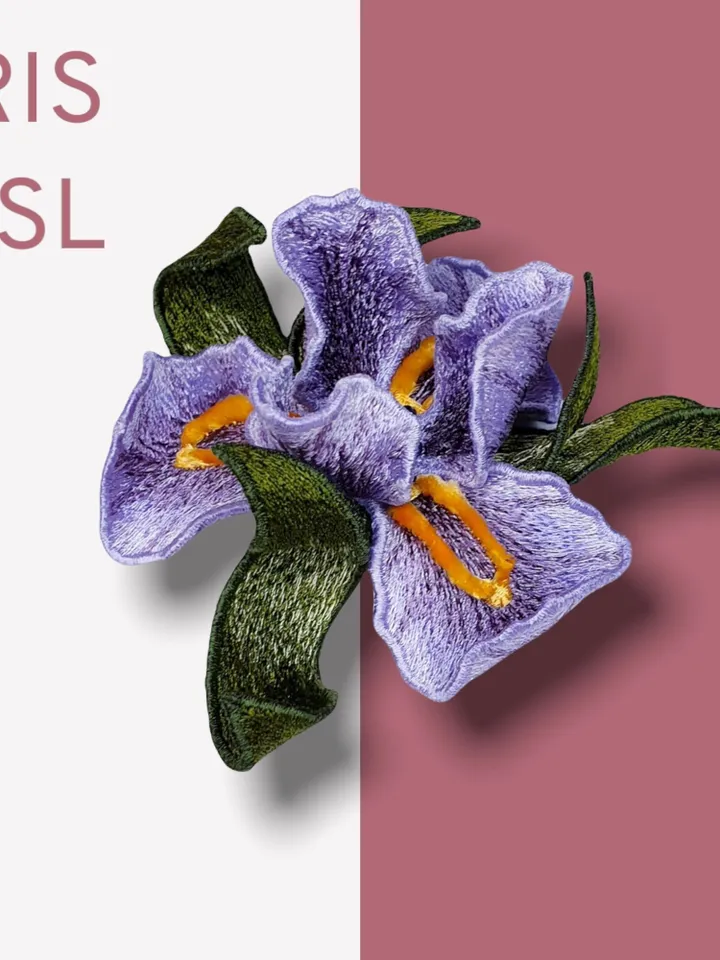 Iris  brooch FSL machine embroidery designs Free standing lace embroidery pattern 3D flower embroidery motif Flower FSL embroidery broochFSL