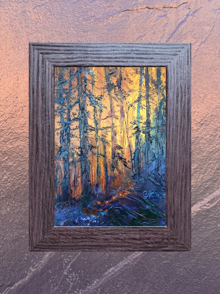 Original Landscape Forest Oil Painting Sunset Wall Art