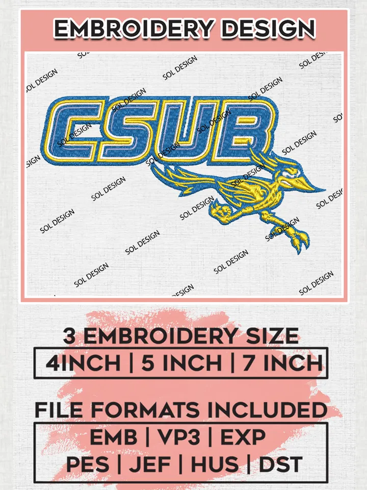 NCAA CSUB Roadrunners Team Logo Embroidery Design Files, NCAA Cal State Bakersfield Roadrunners Machine Embroidery, NCAA Teams, Game Day, 3 sizes, NCAA Machine embroidery designs, Digital Download