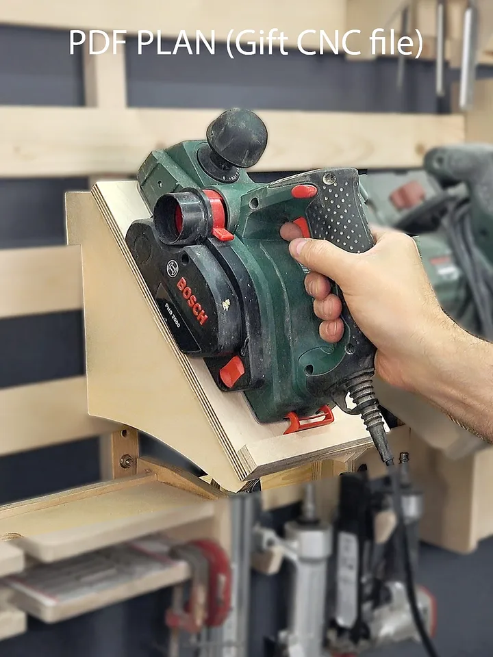 Electric Planer Rack Plans (PDF, SVG, DXF) for Workshop – DIY French Cleat Storage System.