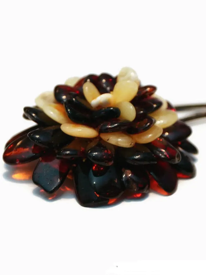 Big Flower Amber Pendant Necklace Genuine Precious Amber Jewelry Birthday Christmas Gift For Wife Mom Women Gemstone Flower Festive Jewelry Burgundy - cognac color with milky