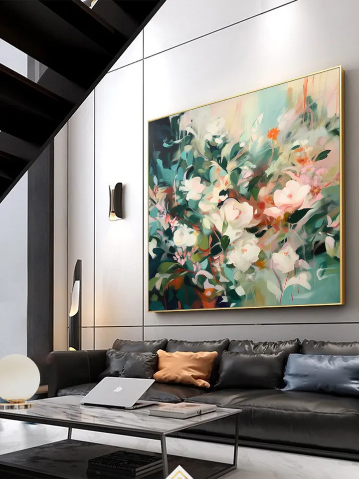 Large Original Flowers Oil Painting On Canvas, Abstract Blooming Flowers Painting, Boho Wall Art, Custom Painting, Living room Home Decor