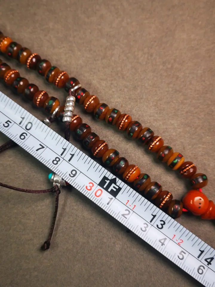 Gandhanra Handmade Antique Yak Bone Beads Mala,108 Prayer Beads Necklace with Bead Counters,for Meditation and Prayer