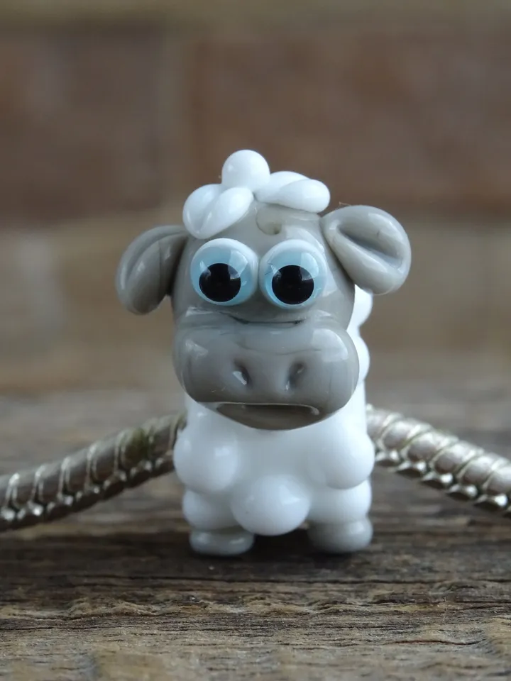 Sheep charm bead sheep Jewelry sheep bracelet glass sheep gift sheep miniature sheep glass beads large hole beads lampwork beads European