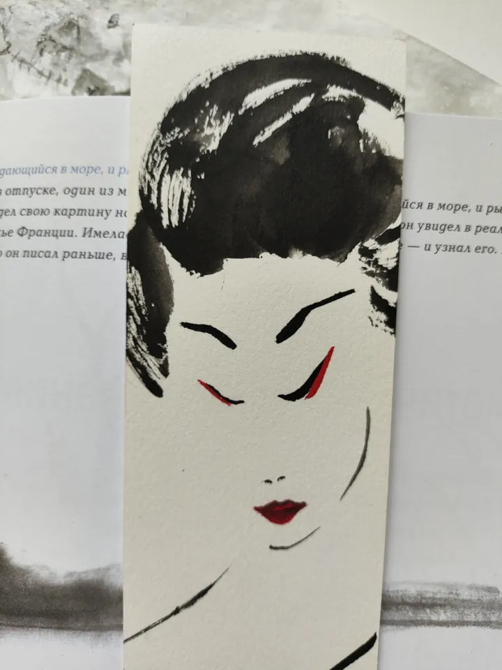 Handpainted bookmark.Geisha