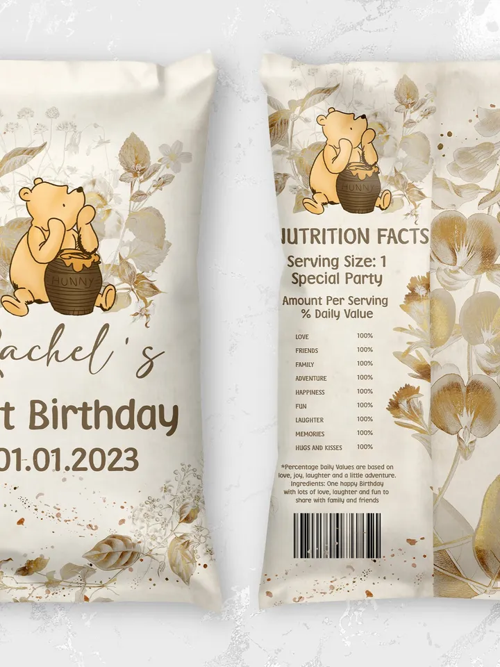 Editable Chips Bag Label Birthday Party; Winnie the Pooh 1st Birthday; Printable Chips Bag Potato Label; Winnie Pooh Party Decoration; Wg4