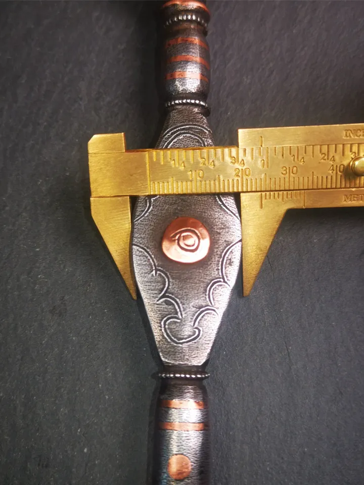Gandhanra Handmade Tibetan Buddhist Ritual Implement - Dorje Phurba, Unique Manjusri Sword,Made of Cold Iron inlaid Copper, 12"