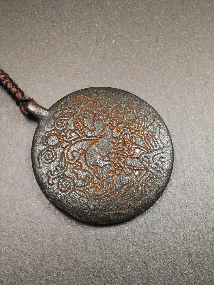 Gandhanra Vintage Tibetan Buddhist Amulet,Calendar Badge,Melong Mirror, SIPAHO Pendant(srid pa ho),Made of Thokcha,40 Years Old