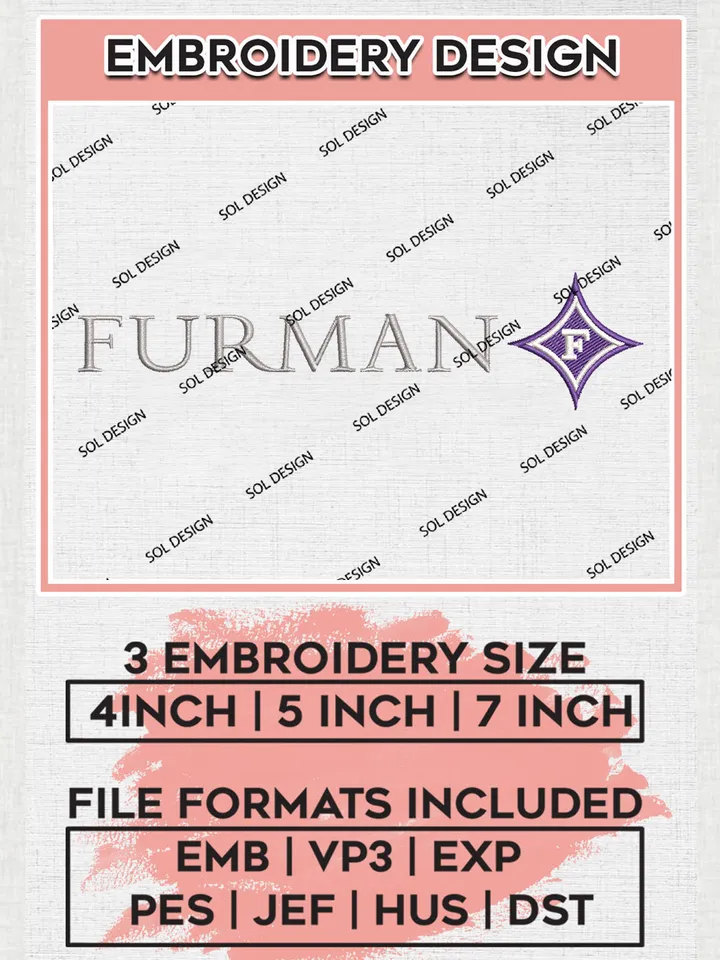 NCAA Furman Team Word Logo Embroidery Design Files, NCAA Furman Paladins Machine Embroidery, NCAA Teams, 3 sizes, NCAA Machine embroidery designs, Digital Download