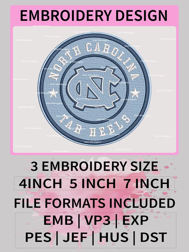 NCAA North Carolina Tar Heels Embroidery File, 3 Sizes, 6 Formats, NCAA Machine Embroidery Design, NCAA Logo, NCAA Teams