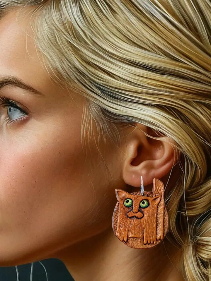 Red Cats Housekeepers Leather Earrings