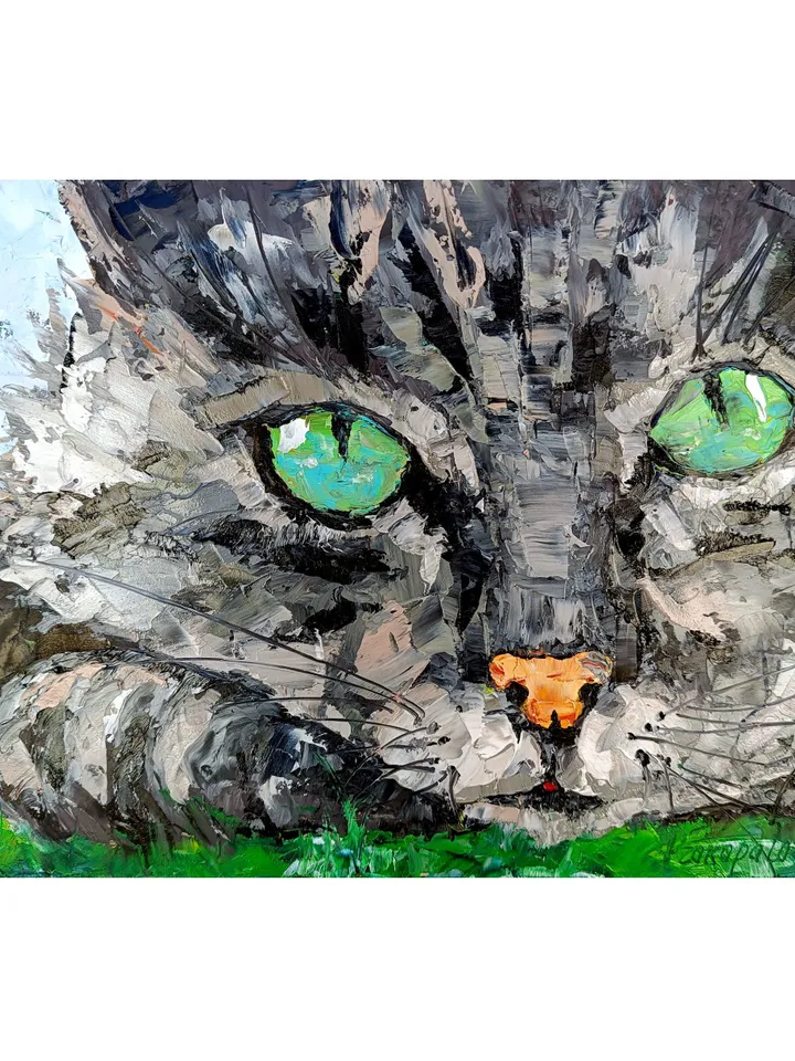 Cat Painting Animals Portrait Original Art Farmhouse Animals Impasto Artwork Pet Portrait Cat Lover by ArtProkopaloSv