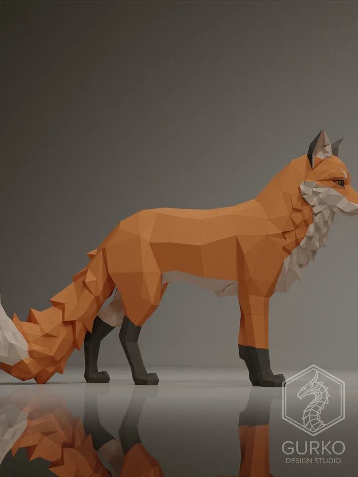 Standing Fox Papercraft, Digital Template, PDF Download, Gurko, 3D Low Poly, Pepakura, Origami Sculpture, Paper Party Decoration, DIY Gift