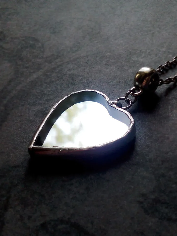 Mirror heart necklace, valentines, Stained glass, tiffany, Valentine's day, Tin soldered mirror, st Valentine heart