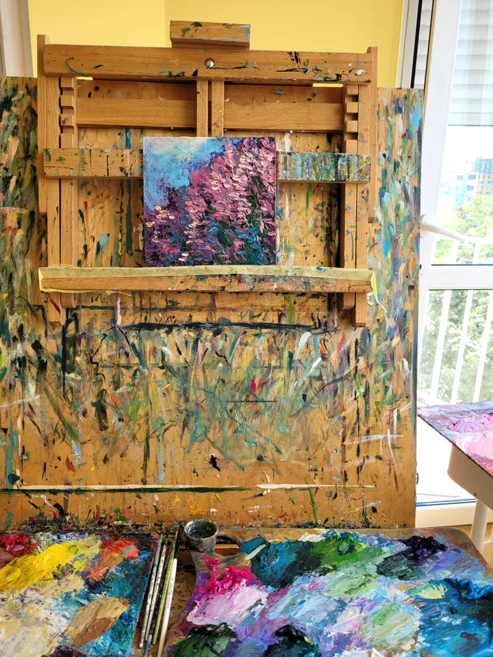 Lavender Painting Flower Original Art Impasto Oil Painting 6.7x6.7 Meadow Landscape Painting Floral Wall Art Painting Abstract Flower Art by ArtFromVictoria