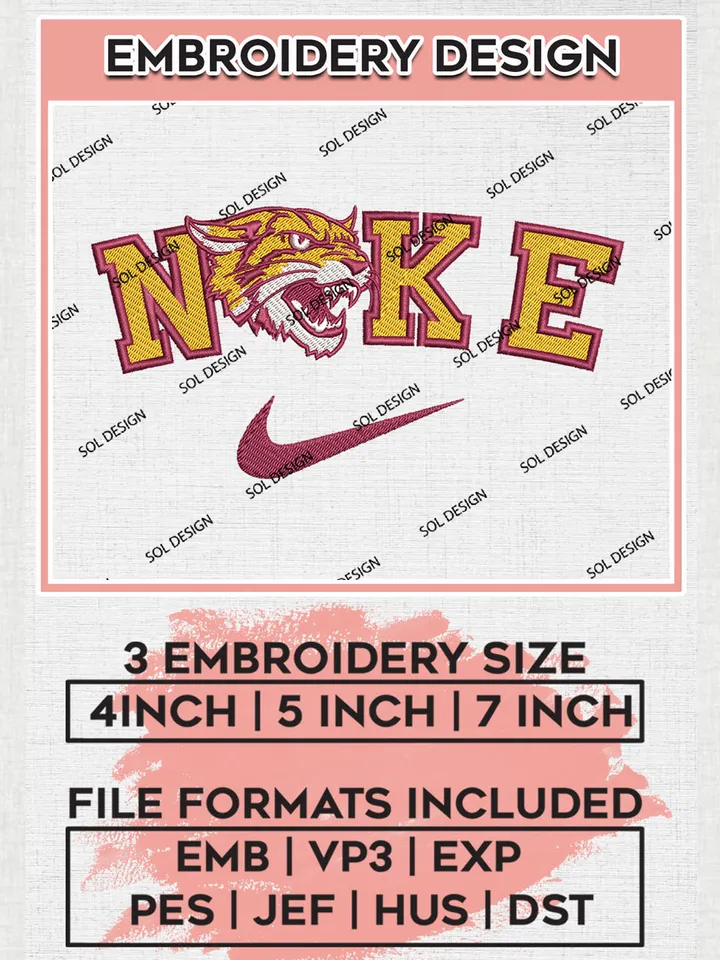Nike Bethune Cookman Wildcats Machine Embroidery Design, NCAA Bethune Cookman Wildcats Embroidery Design files, NCAA Embroidery Designs, NCAA Machine Embroidery Designs, Digital Download