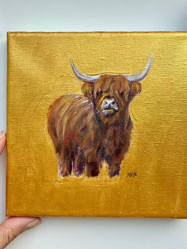 Cow Original Painting On Canvas Farm Art Animal Painting Small Oil Painting Pastoral Art Cottagecore Wall Art Caw Art Farm Decor