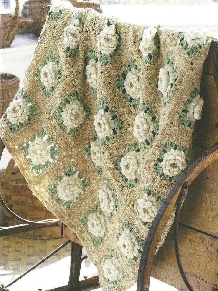 Blanket crochet pattern Roses Afghan, flower Grandma blanket pattern pdf