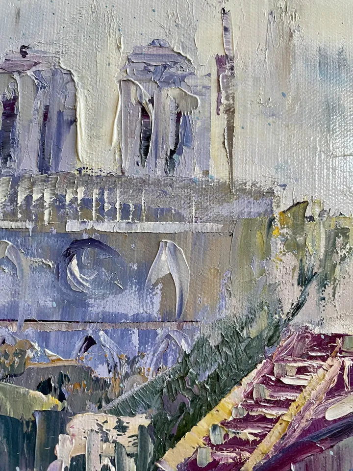 Paris painting, Original oil painting on canvas, Notre Dame Paris cityscape wall art