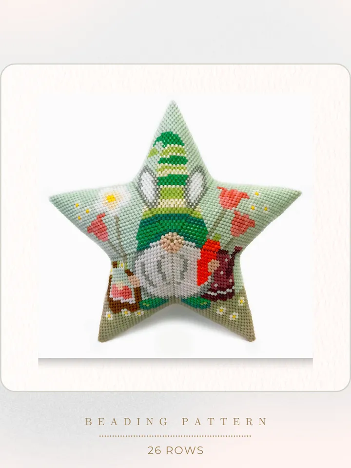 3D Peyote Star Easter Gnome Pattern, Seed Beads Spring Ornament, Beadwork Pattern