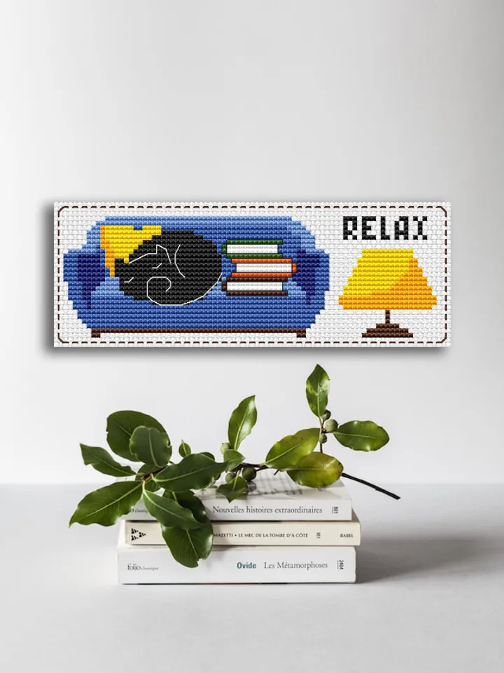 Cross stitch bookmark pattern Relax Cat