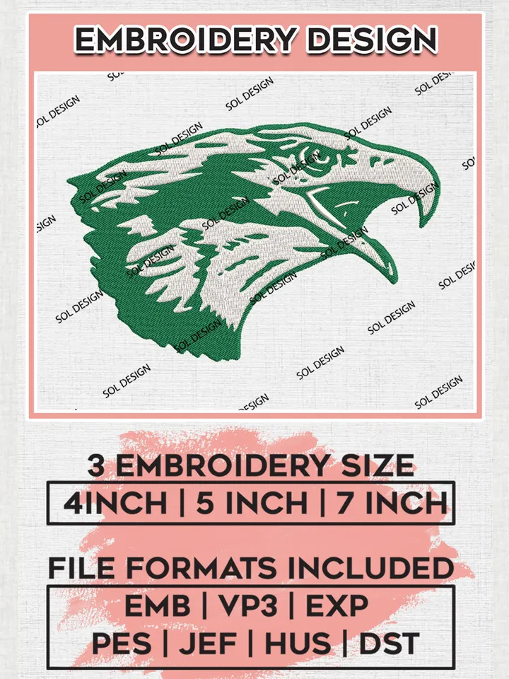 NCAA North Texas Mean Green Team Head Mascot Logo Embroidery Design Files, NCAA North Texas Mean Green Team Embroidery, NCAA Game Day, Machine embroidery designs, Digital Download