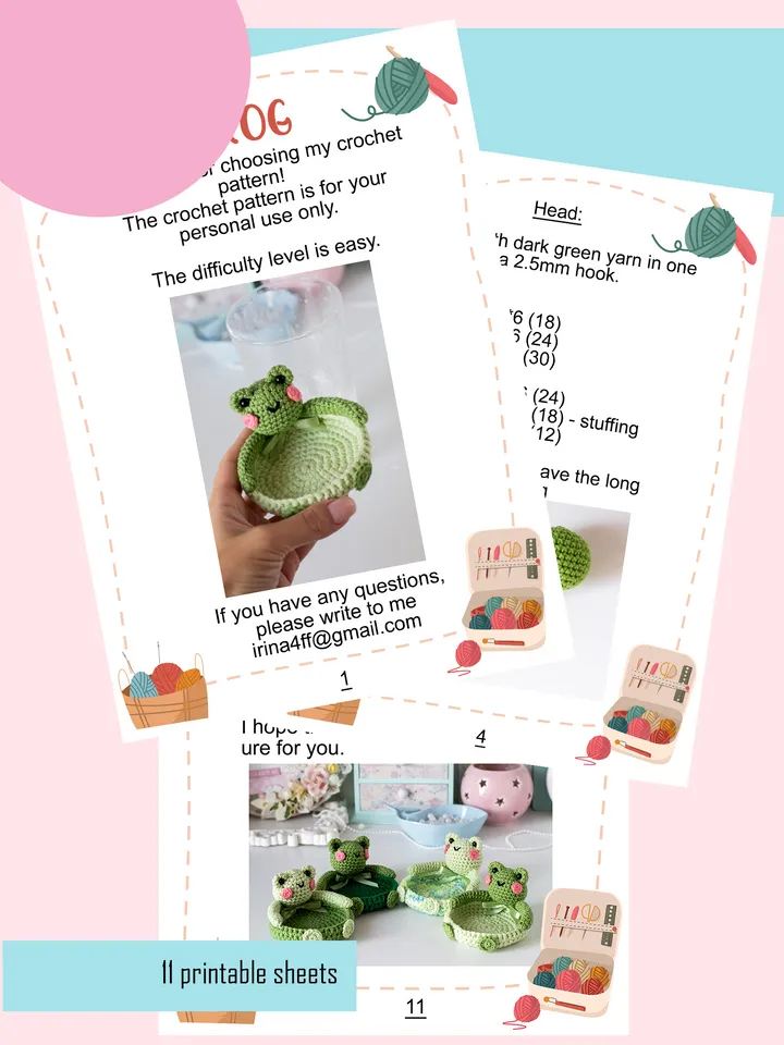 Crochet pattern amigurumi FROG coaster toy pattern PDF file in ENG for beginners