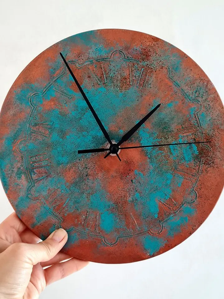 Unique art teal small copper color wall clock Retro wall clock Silent wall clock