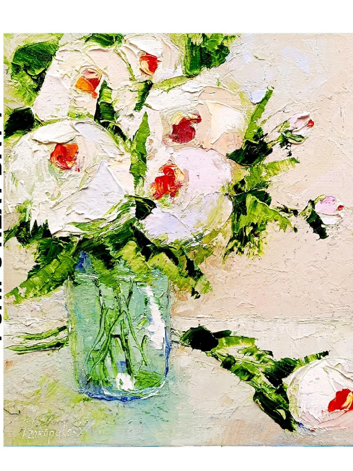 Peonies Oil Painting Flowers Art Impasto Floral Original Artwork Still Life 12x12 Wall Art Gifts by ArtProkopaloSv