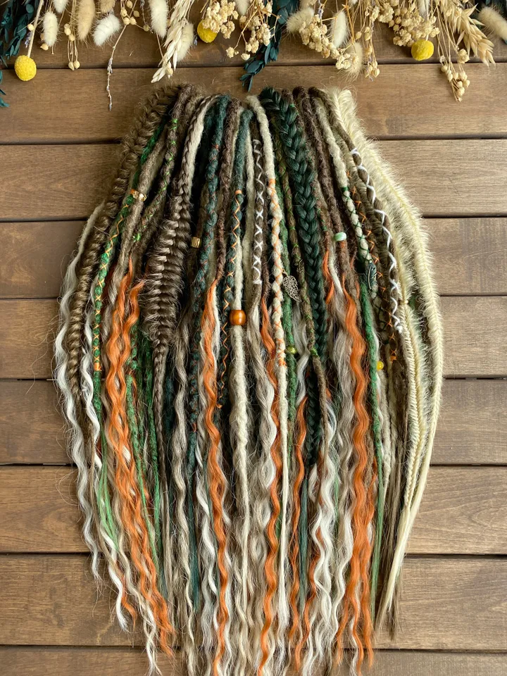Brown blonde green and ginger synthetic curly de dreads Ready to ship π