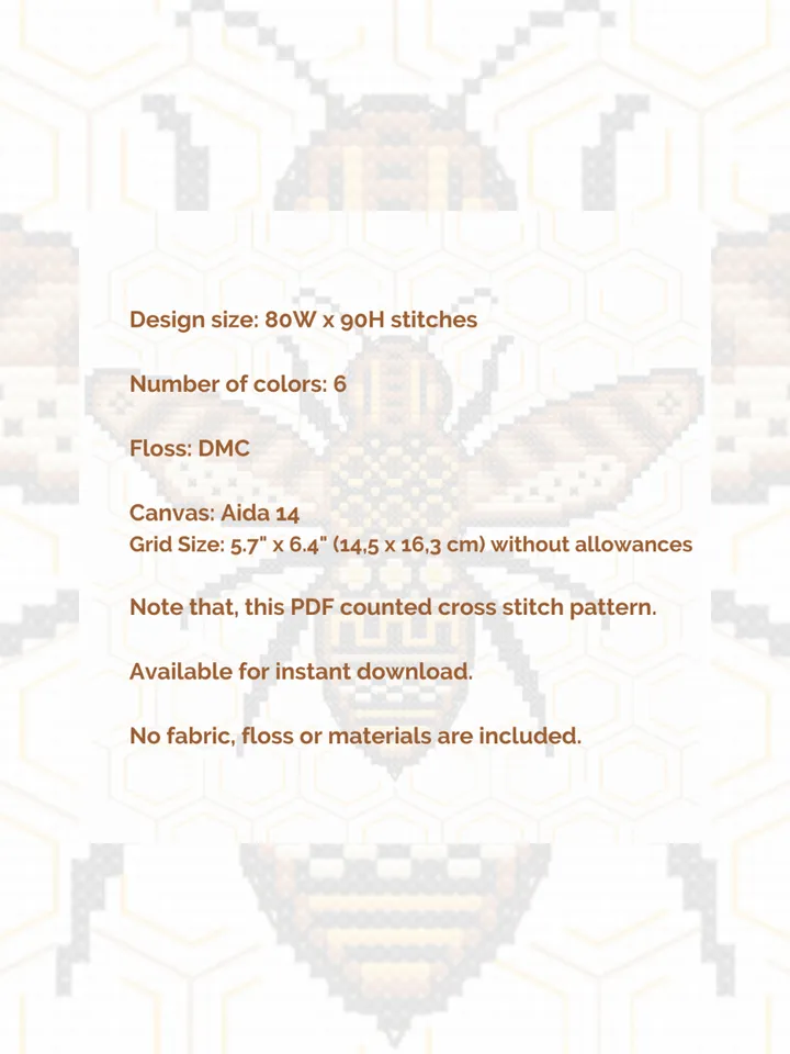 Cross stitch pattern Bee, xstitch chart PDF