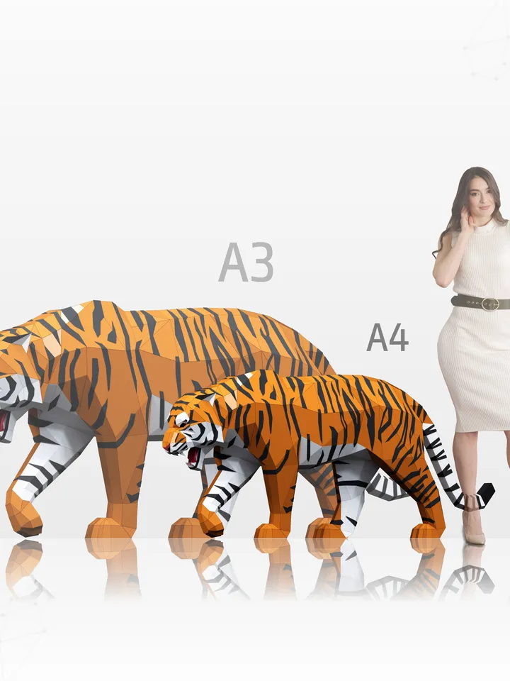 Crouching Tiger Papercraft, Cat, Digital Template, PDF Download, Gurko, 3D LowPoly, Pepakura, Origami Sculpture, Paper Party Decor, DIY Gift