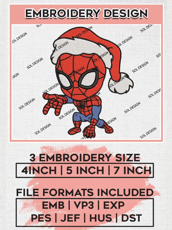 Spider Man Santa Christmas Shooting Web Embroidery Design Files, Marvel Christmas Machine Embroidery, Superhero Embroidery, 3 sizes, Cute Christmas Machine embroidery designs, Digital Download