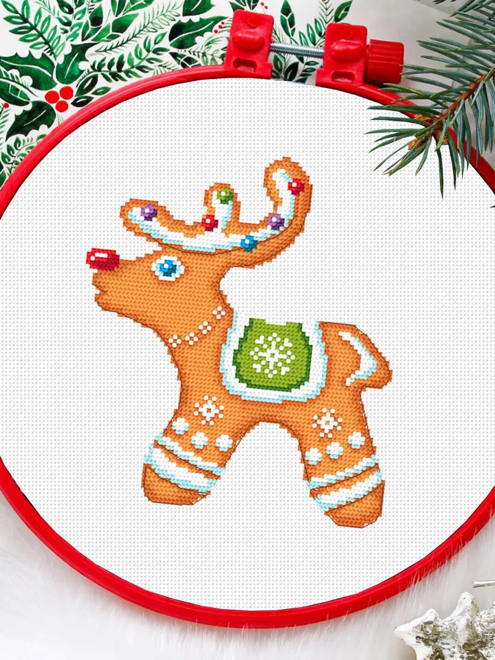 Christmas gingerbread cross stitch pattern download PDF Christmas deer cross stitch chart, Cute small cross stitch Gingerbread ornament #N88
