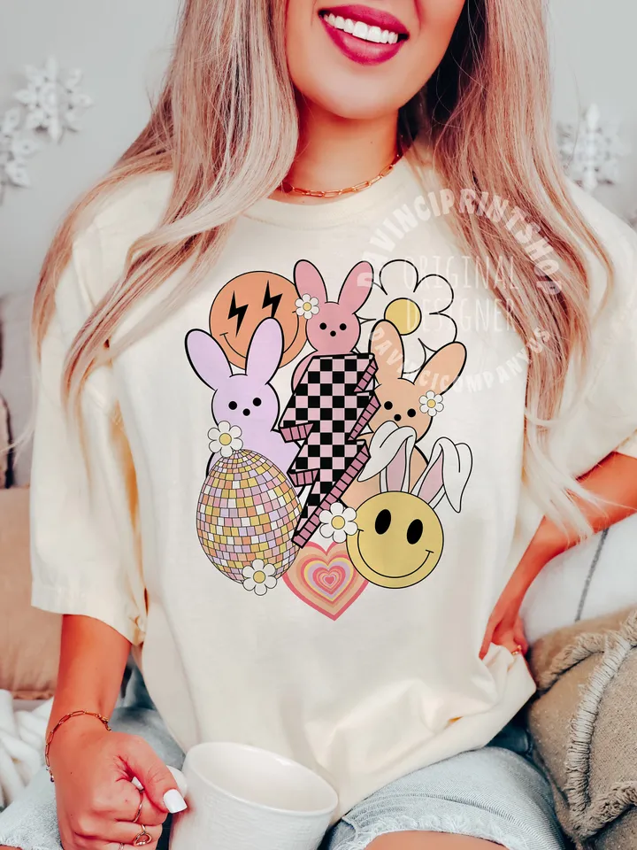 Retro Easter png, Easter bunny png, Easter sublimation design, groovy easter png, bunny png, easter lightning bolt, easter shirt, png files