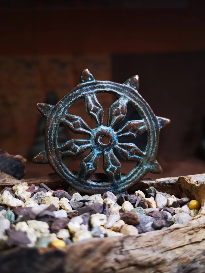 Gandhanra Vintage Tibetan Buddhist Amulet,Prayer Wheel,Lucky Wheel,Dharma Chakra,57mm