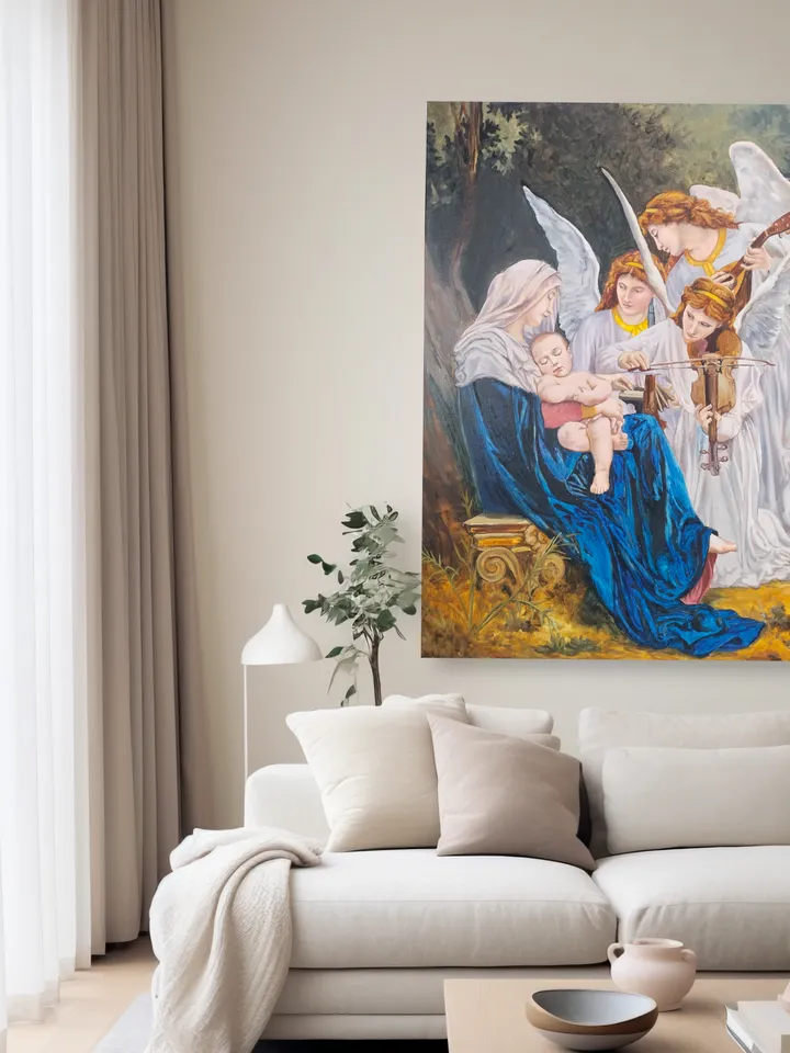Angels oil painting Virgin Maria and Christ painting Religious inspiration Figurative art Bouguereau copy