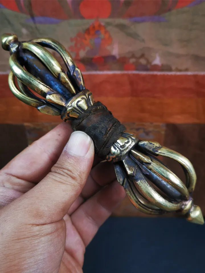 Gandhanra Vintage Vajra Dorje with Copper Case ,Tibetan Tantric Buddhism (Vajrayana) Ritual Implement,Handmade in Nepal,7.88"