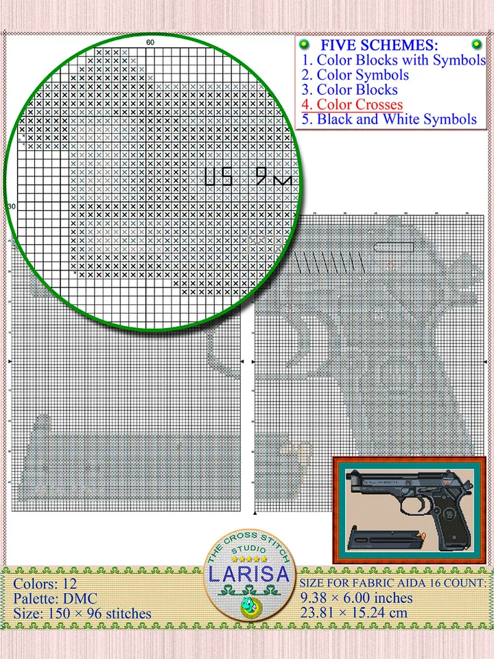 Pistol Cross Stitch Pattern | Beretta M9