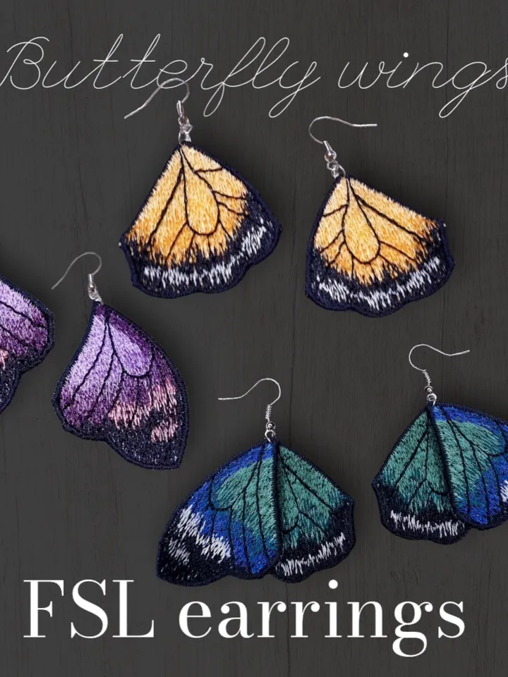 Free Standing Lace Butterfly Wings Earrings set machine embroidery design FSL pattern digital embroidery design jewerly embroidery motif