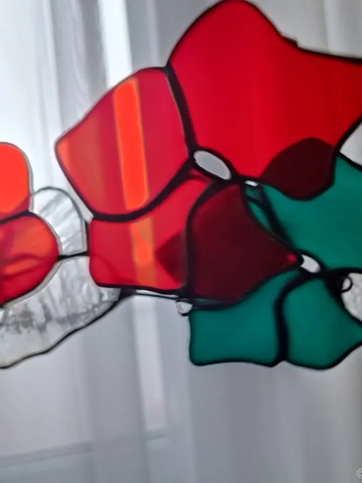 3D Tricolor Stained Glass Branch, 3D Tricolor Branch, 3D Stained Glass Branch, Tricolor Stained Glass Twig, Artistic Glass Floral Branch, Three-Tone Glass Flower Stem, Handmade 3D Glass Composition