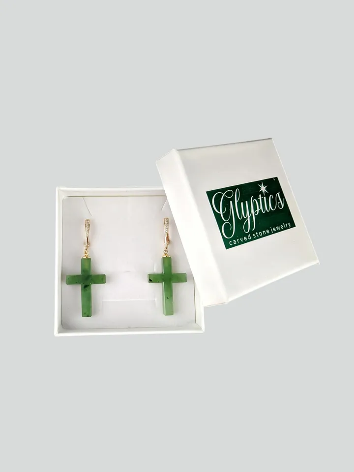 Cross earrings made of solid green jade.