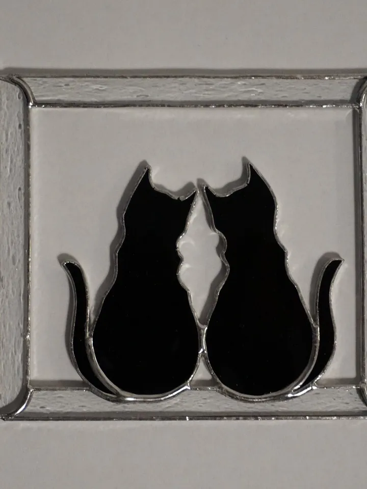 Black Cat in Frame Stained glass window hanging Suncatcher . Gift for animal lover, pet loss memorial .