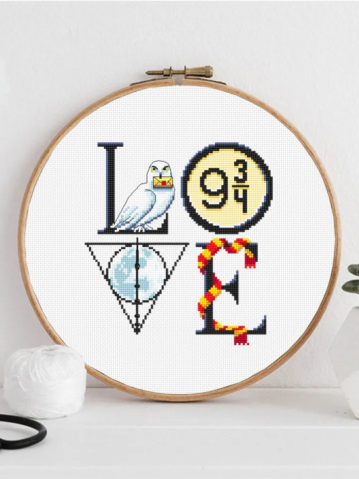 Wizard Love cross stitch pattern PDF download Wizard school cross stitch chart, Magic pattern digital PDF, Magic wand, Letter owl #O14