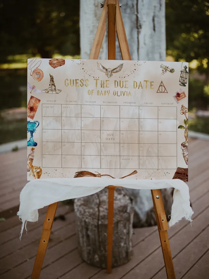 Wizarding World Due Date Calendar Game Baby's Birth Date Game; Magic School Baby Shower; Guess the Due Date Calendar printable; wp66