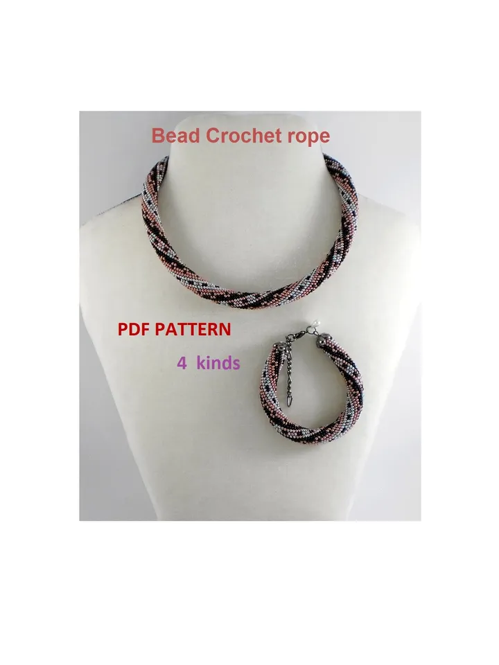 Bead Crochet Necklace Bracelet pattern,Rope bead crochet,patterns seed beads DIY,bead crocheting, bead jewelery,Instant Download,PDF pattern