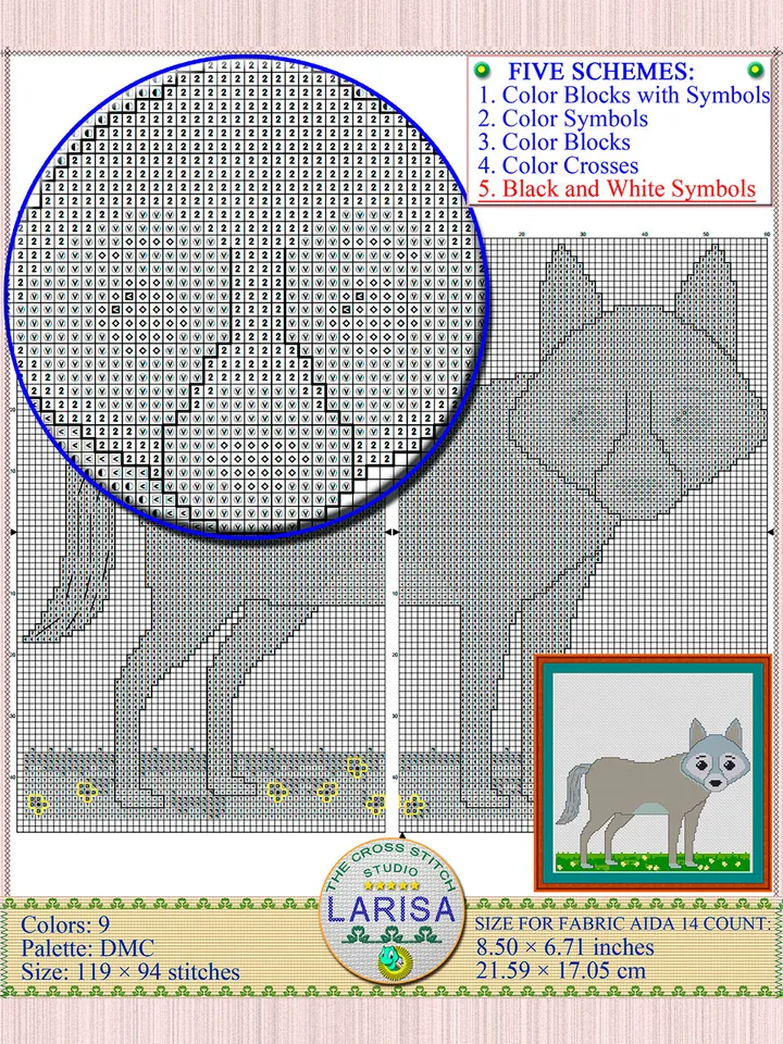 Wolf Cross Stitch Pattern | Bewildered Wolf Pattern | Gray Wolf