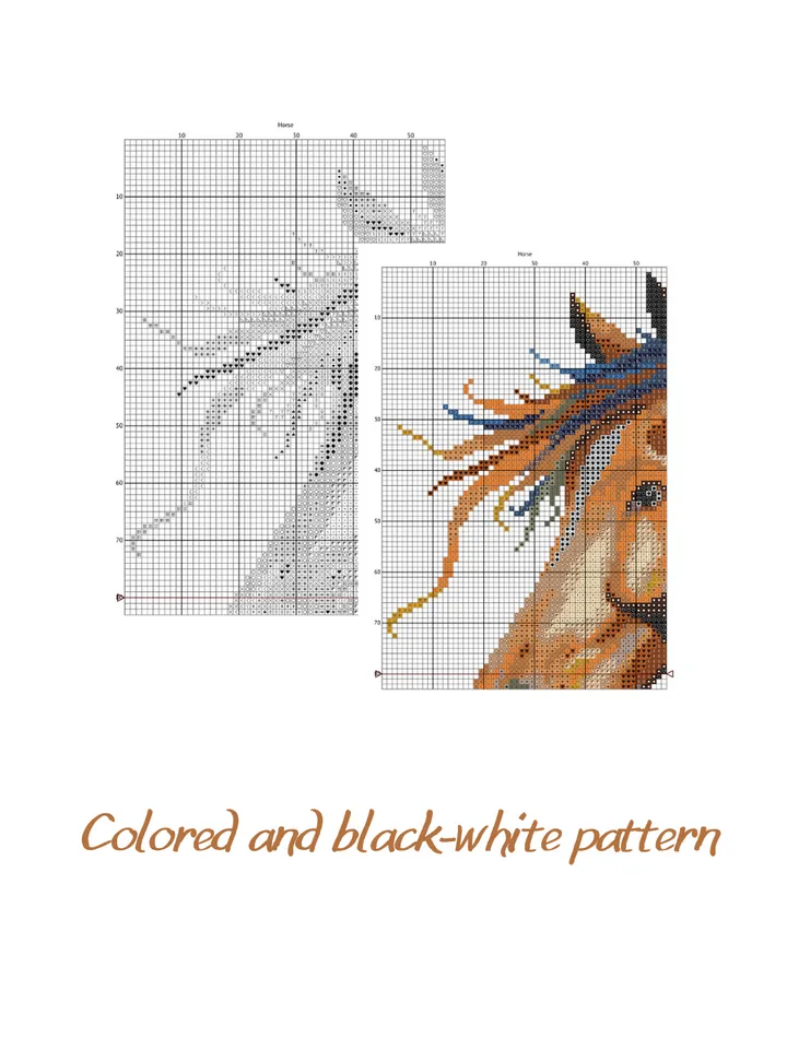 Cross stitch pattern Horse, watercolor style cross stitch chart