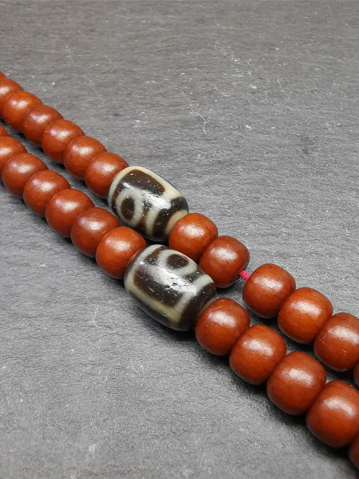Gandhanra Tibetan Mandala 2 Eyes Dzi Bead Accessories,Dzi Spacer Beads,Marker Beads for Mala Necklace,0.63&quot; × 0.47&quot;