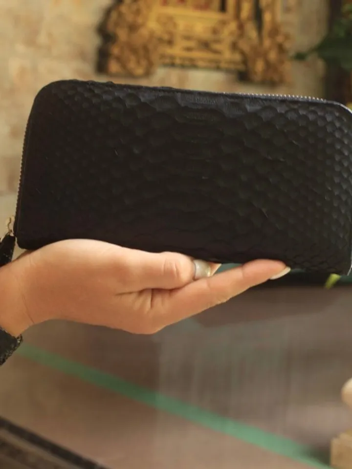 Wallet Black Python Skin | Exotic skin wallet | Unisex Wallet | Big Wallet | Men Wallet | Genuine Python Skin Wallet | Handmade Wallet